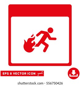Fire Evacuation Man Calendar Page icon. Vector EPS illustration style is flat iconic symbol, red color.