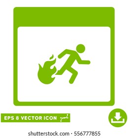 Fire Evacuation Man Calendar Page icon. Vector EPS illustration style is flat iconic symbol, eco green color.