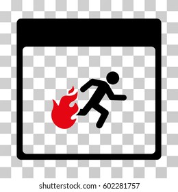Fire Evacuation Man Calendar Page icon. Vector illustration style is flat iconic bicolor symbol, intensive red and black colors, transparent background. Designed for web and software interfaces.