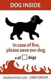 Fire evacuation sign. Emergency respond sign. Pet cat dog evacuation signage. Pet rescue sign. Cat and Dog inside.