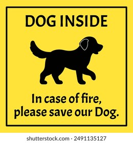 Fire evacuation sign. Emergency respond sign. Pet cat dog evacuation signage. Pet rescue sign. Cat and Dog inside.