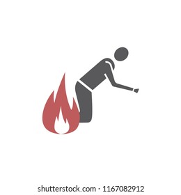 Fire evacuation vector sign. Burning man. Conflagration icon