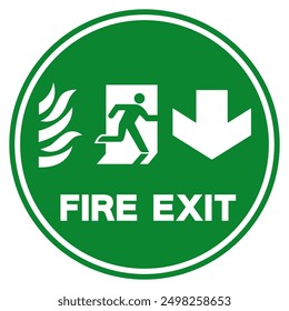 Fire Exit Arrow Down Symbol Sign, Vector Illustration, Isolate On White Background Label.EPS10