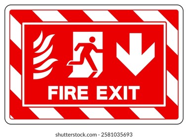 Fire Exit Arrow Down Symbol Sign, Vector Illustration, Isolate On White Background Label.EPS10