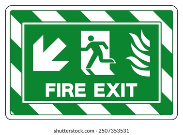 Fire Exit Arrow Left Down Symbol Sign, Vector Illustration, Isolate On White Background Label.EPS10
