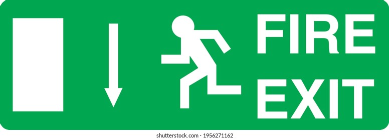 Fire exit door down green and white sign board