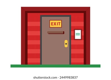 Fire exit door flat vector illustration on white background