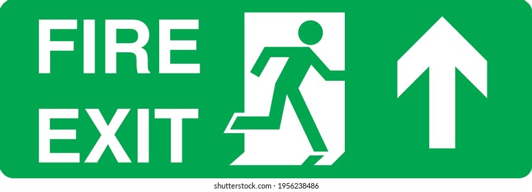 Fire exit door up green and white sign board