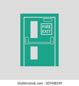 Fire exit door icon. Gray background with green. Vector illustration.