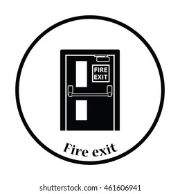 Fire exit door icon. Thin circle design. Vector illustration.