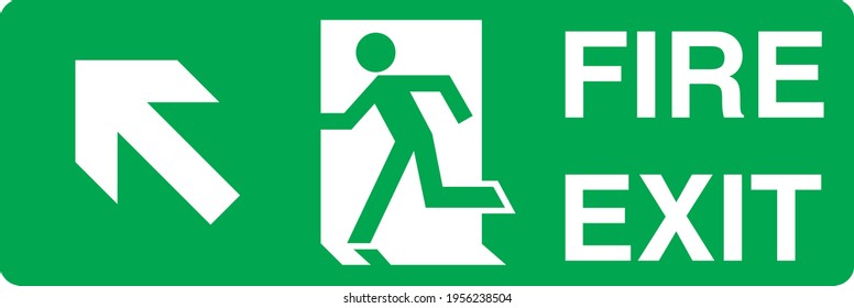 Fire exit door left up green and white sign board