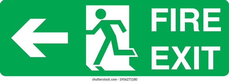 Fire exit door left green and white sign board