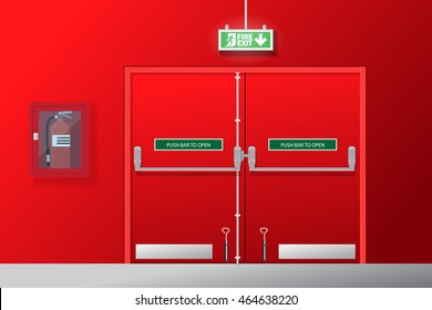 Fire exit door vector flat design. 