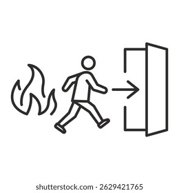 Saída de incêndio. Evacuação em caso de incêndio. Saída de emergência. Ilustração de vetor de ícone.