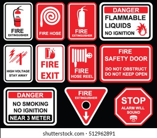 Fire exit, Fire extinguisher, high voltage stay away, danger no smoking , no ignition near 3 meter for Building construction site Hazard warning,  Industry Health and Safety mandatory signs