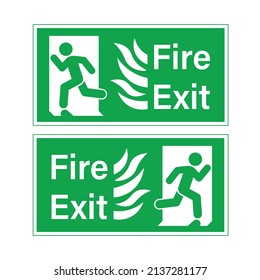 Señales de evacuación verde de salida de incendios con puerta y humano