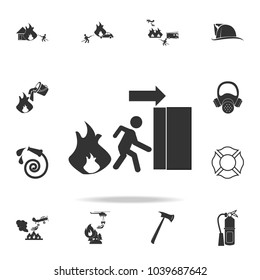 fire exit icon. Detailed set icons of firefighter element icons. Premium quality graphic design. One of the collection icons for websites, web design, mobile app on white background