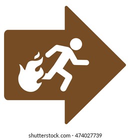 Fire Exit icon. Vector style is flat iconic symbol with rounded angles, brown color, white background.