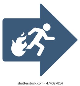 Fire Exit icon. Vector style is flat iconic symbol with rounded angles, blue color, white background.