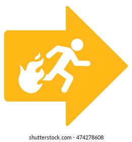 Fire Exit icon. Vector style is flat iconic symbol with rounded angles, yellow color, white background.