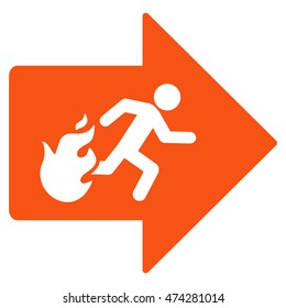 Fire Exit icon. Vector style is flat iconic symbol with rounded angles, orange color, white background.