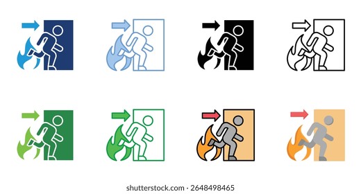 Conjunto de iconos de salida de incendios Vector Colección de estilo múltiple