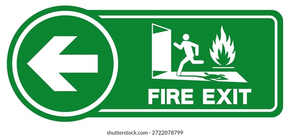 Sinal de Símbolo Esquerdo de Saída de Fogo, Ilustração de Vetor, Isolar no Plano de Fundo Branco Label.EPS10