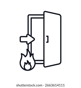 Ícone linear Fire Exit com ilustração de estoque de vetor de fundo branco