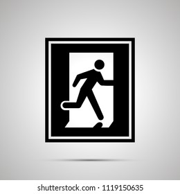 Fire exit pictogram, simple black icon with shadow