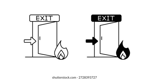 Ícone de conjunto de saída de incêndio com ilustração de estoque de vetor de fundo branco
