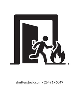 Icône de panneau d'évacuation d'incendie montrant un chemin d'évacuation d'urgence avec un chiffre courant un symbole universel pour les procédures de sécurité et d'évacuation de l'Image vectorielle icône de glyphe solide