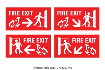 Fire exit sign for public facility (building, aircraft, boat) denoting the location of the closest emergency exit in case of fire danger