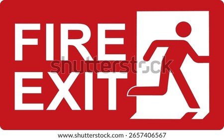 Fire exit sign. Red fire exit sign. Designations of the location of the emergency evacuation exit. Quick and safe exit from a building or facility in case of an emergency. Direction to a safe area.