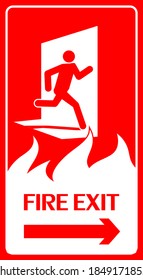 Fire exit sign. Running human figure and Emergency fire exit door