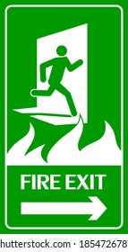 Fire exit sign. Running human figure and Emergency fire exit door