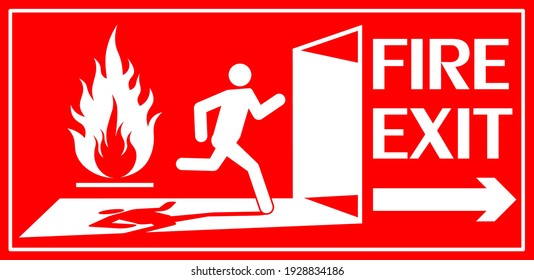 Fire exit sign. Running human figure and Emergency fire exit door