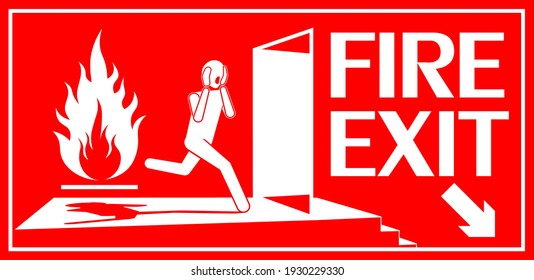 Fire exit sign. Running human figure and Emergency fire exit door
