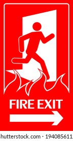 Feuerlöschzeichen. Menschenfigur und Notfeuerausgangstür