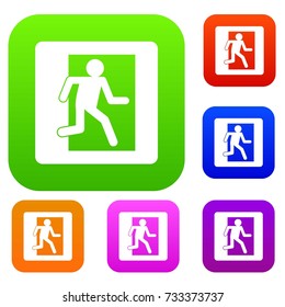 Fire exit sign set icon color in flat style isolated on white. Collection sings vector illustration