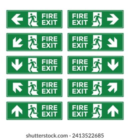 Brandausgangsschilder eingestellt. Notausgang-Zeichensatz. Sicherheitssymbol.