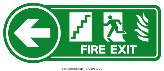 Sinal de Símbolo de Seta para a Esquerda da Escada de Saída de Fogo, Ilustração de Vetor, Isolar no Plano de Fundo Branco Label.EPS10 