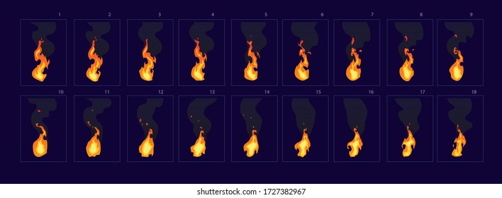 Fire explosion animation. Fire explode effect for animation, sprite sheet for game, cartoon or animation burst explosion.-vector