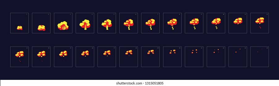 Fire explosion  animation. Animation of fire. Fire Sprite sheet for game or cartoon or animation. 2d classic animation fire effect.