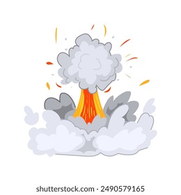 Feuer Explosion Effekt Cartoon. Rauchbombe, Energiewolke, Flamme gelb Feuer Explosion Effekt Zeichen. Isolierte Symbol Vektorillustration