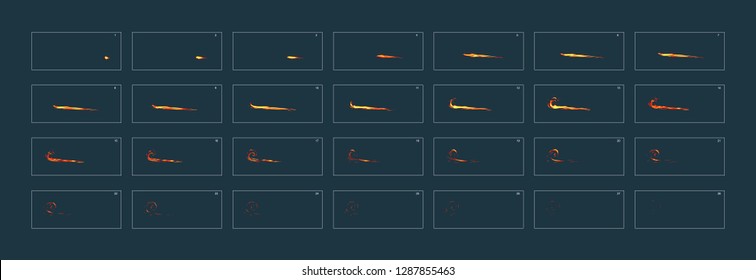 Fire  explosion effect. Fire trail  animation. Sprite sheet of fire for game or cartoon or animation