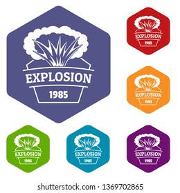 Fire explosion icons vector colorful hexahedron set collection isolated on white 