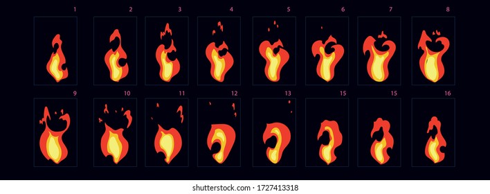 Fire explosion sprite. Fire explode effect for animation, sprite sheet for game, cartoon or animation burst explosion.-vector