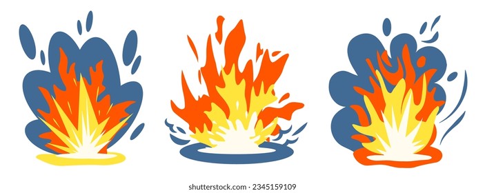 Fire and explosions on a white background.