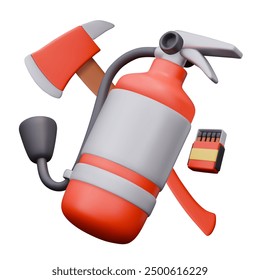 Fire extinguisher, fire axe, match box. Vector mockup, place on label for inscription, logo