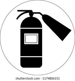 Fire extinguisher black icon on white round background. Vector flat illustration.